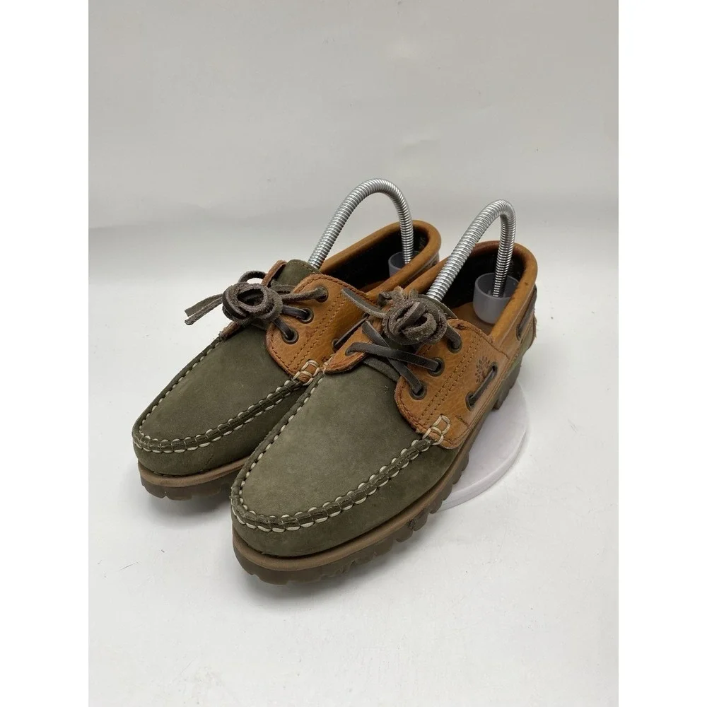 Woodland Boat Shoes Mens US 5 EU 39 3-Eye Green Brown Casual Slip On 4189